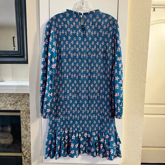 NWT LABEL RITU KUMAR Floral Print Sheath Smocked Dress with Bishop Sleeves Large - Picture 7 of 14